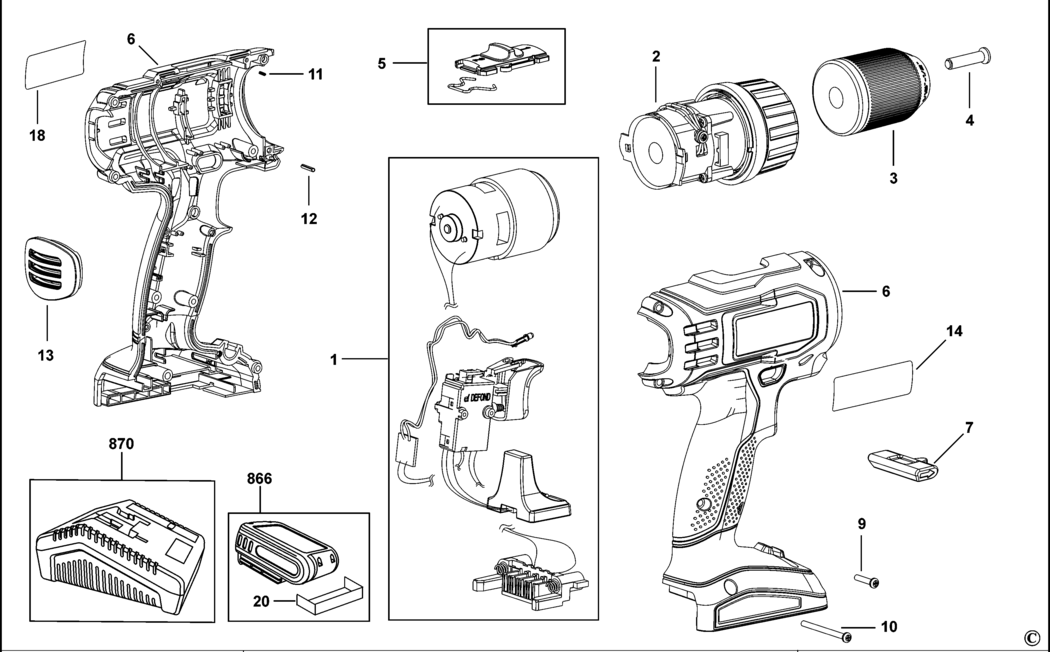 Black & Decker PCL18DK2 Type H1 C'less Drill/driver Spare Parts