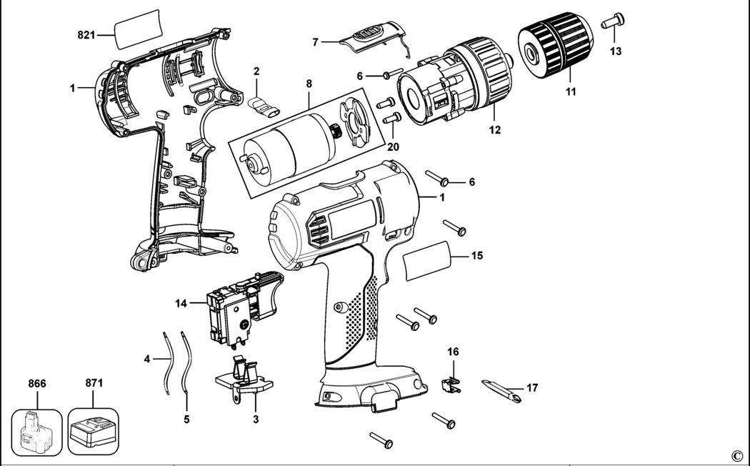 Black & Decker PC12 Type 1 Cordless Drill Spare Parts