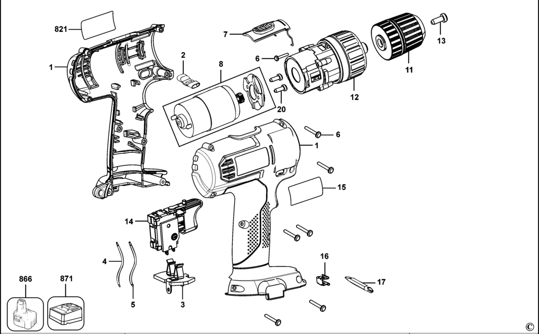 Black & Decker KTC96 Type 1 Cordless Drill Spare Parts