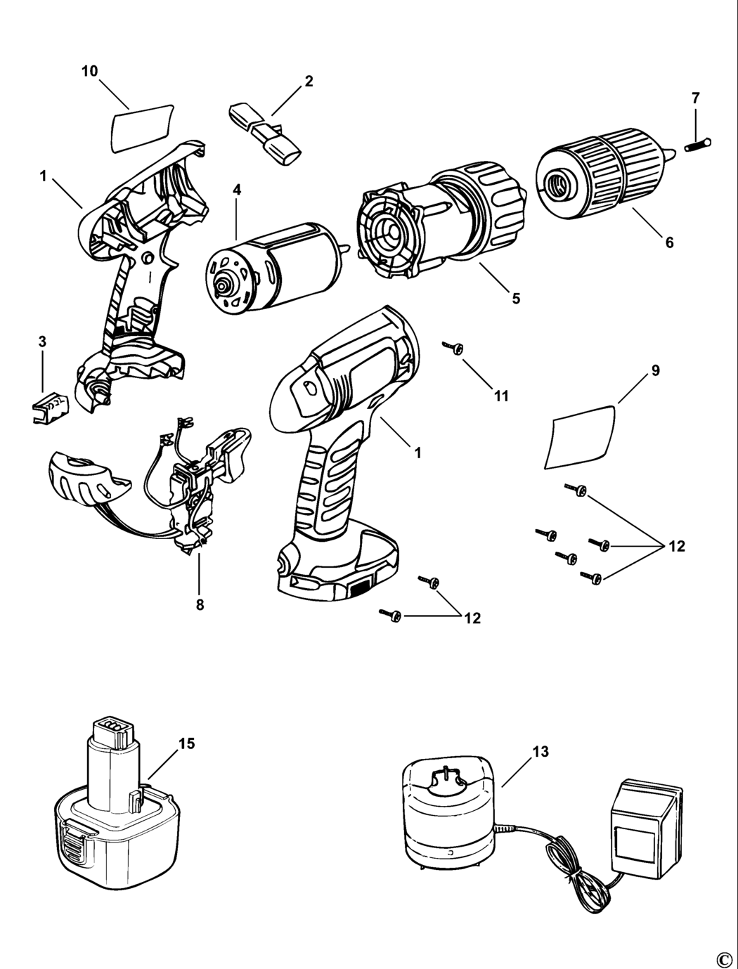 Black & Decker CD12C Type 4 Cordless Drill Spare Parts