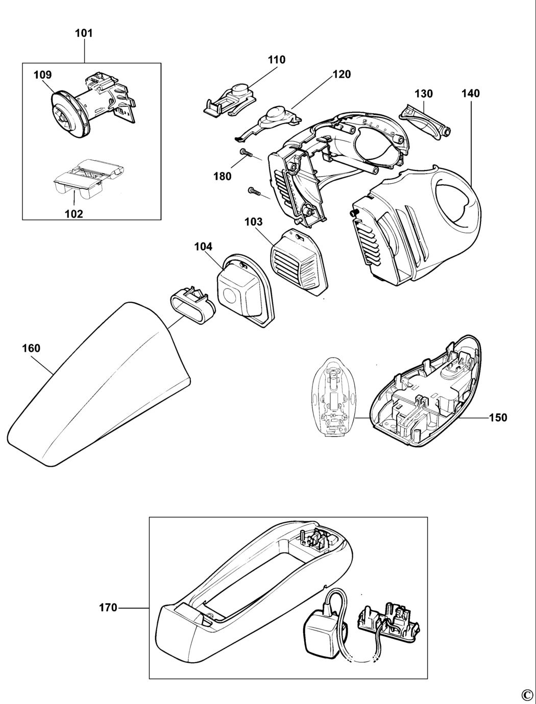 Black & Decker V1250N Type H1 Dustbuster Spare Parts