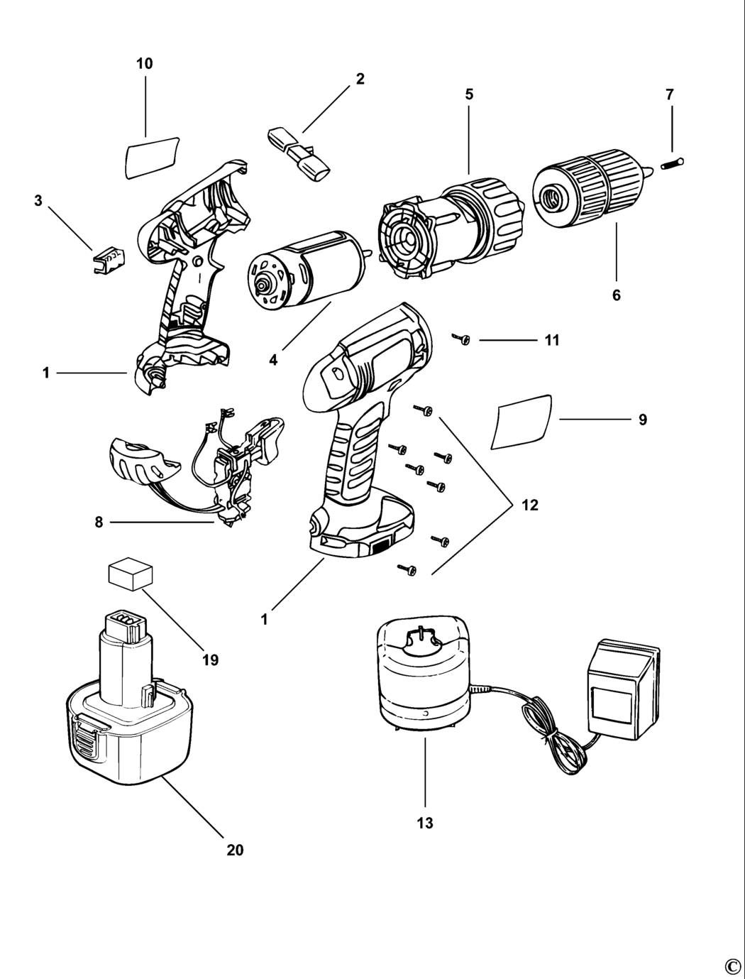 Black & Decker KC14GT Type H2 Cordless Drill Spare Parts