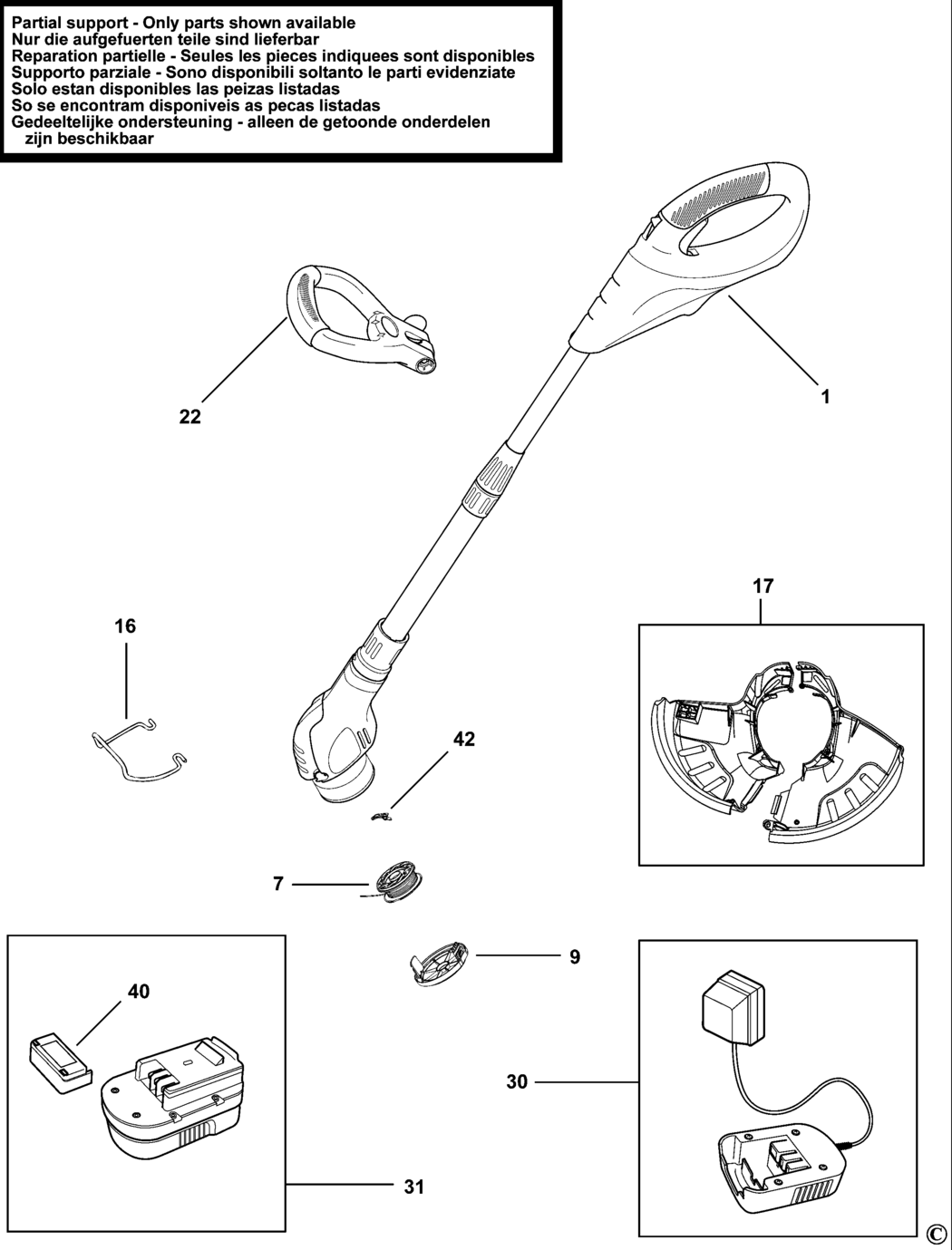 Black & Decker GLC2500 Type H5 Cordless String Trimmer Spare Parts