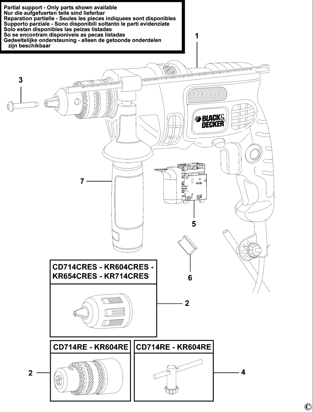 Black & Decker CD714CRES Type 1 Hammer Drill Spare Parts