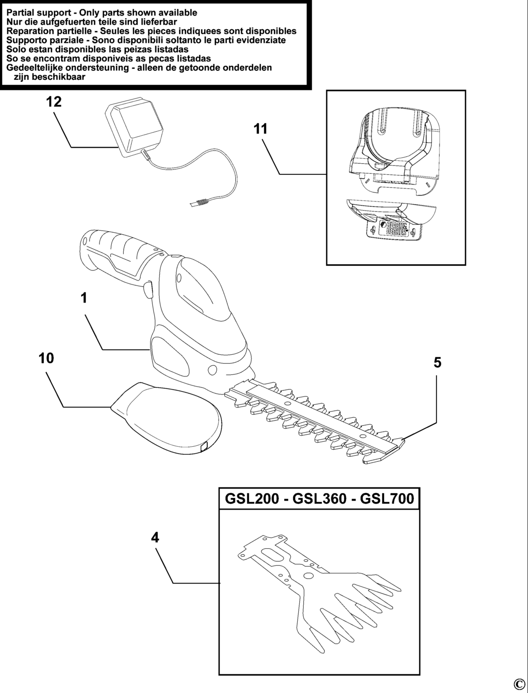 Black & Decker GSL200 Type H1 Shrub Trimmer Spare Parts