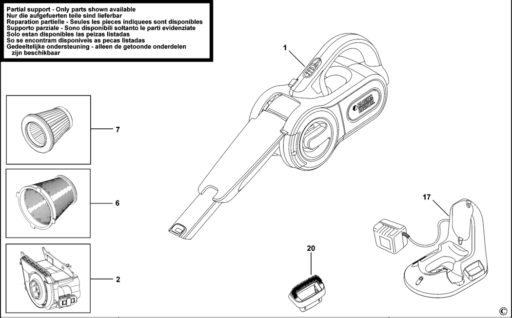 Black & Decker PV1205 Type H2 Dustbuster Spare Parts