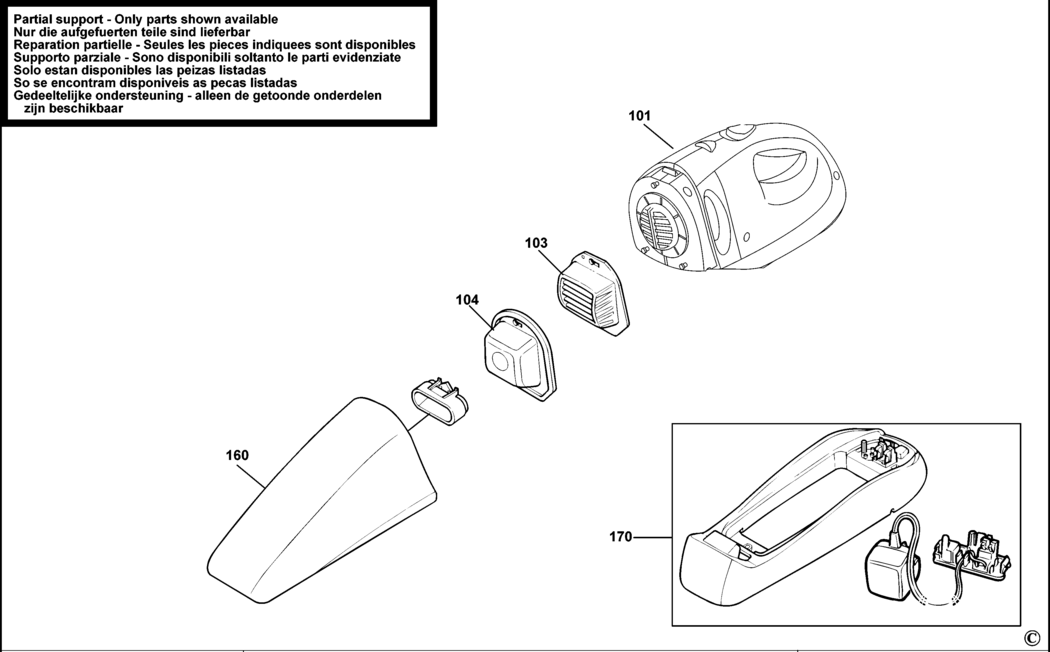 Black & Decker V1250N Type H2 Dustbuster Spare Parts