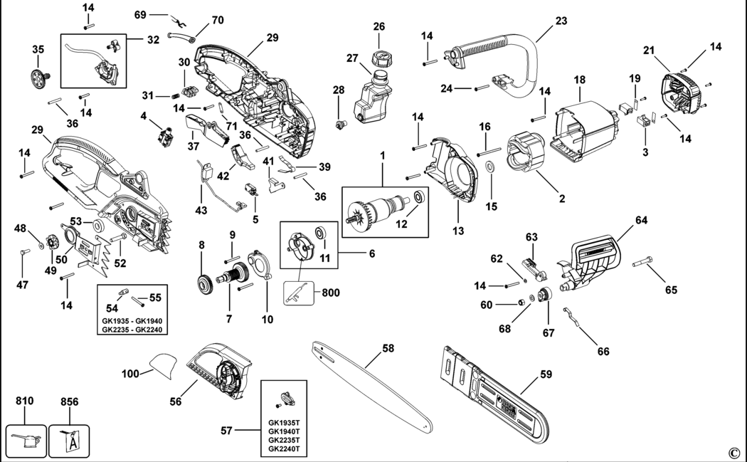 Black & Decker GK1935 Type 2 Chainsaw Spare Parts