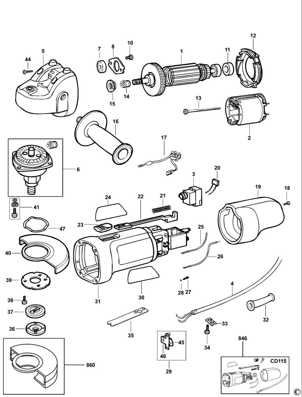 Black & Decker AST6 Type 3 Small Angle Grinder Spare Parts