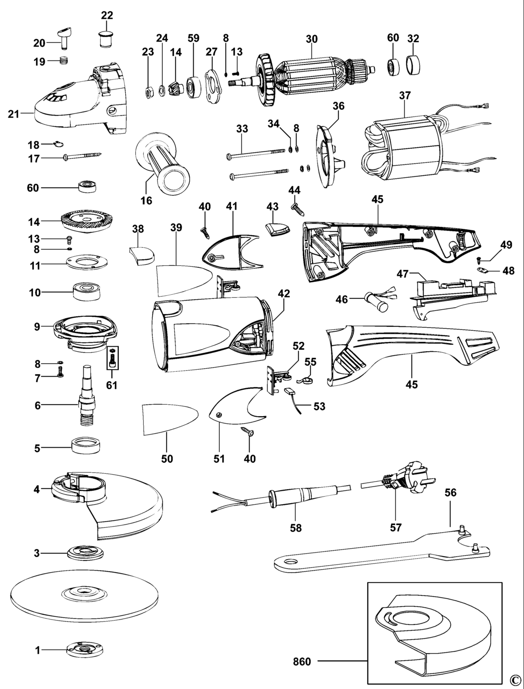 Black & Decker KG2300 Type 2 Angle Grinder Spare Parts