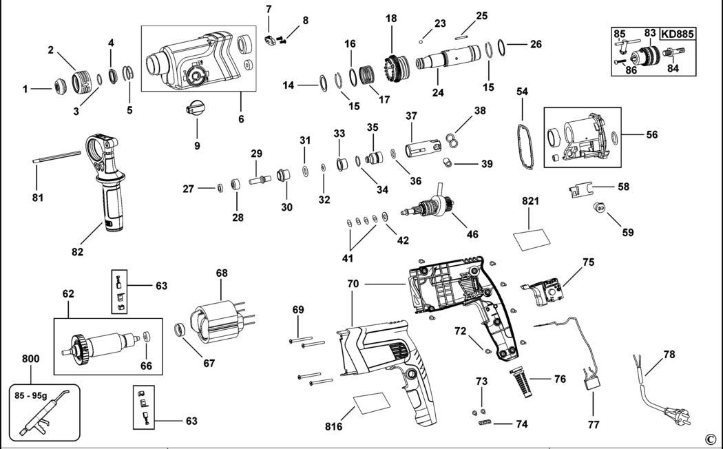 Black & Decker KD855 Type 1 Rotary Hammer Spare Parts