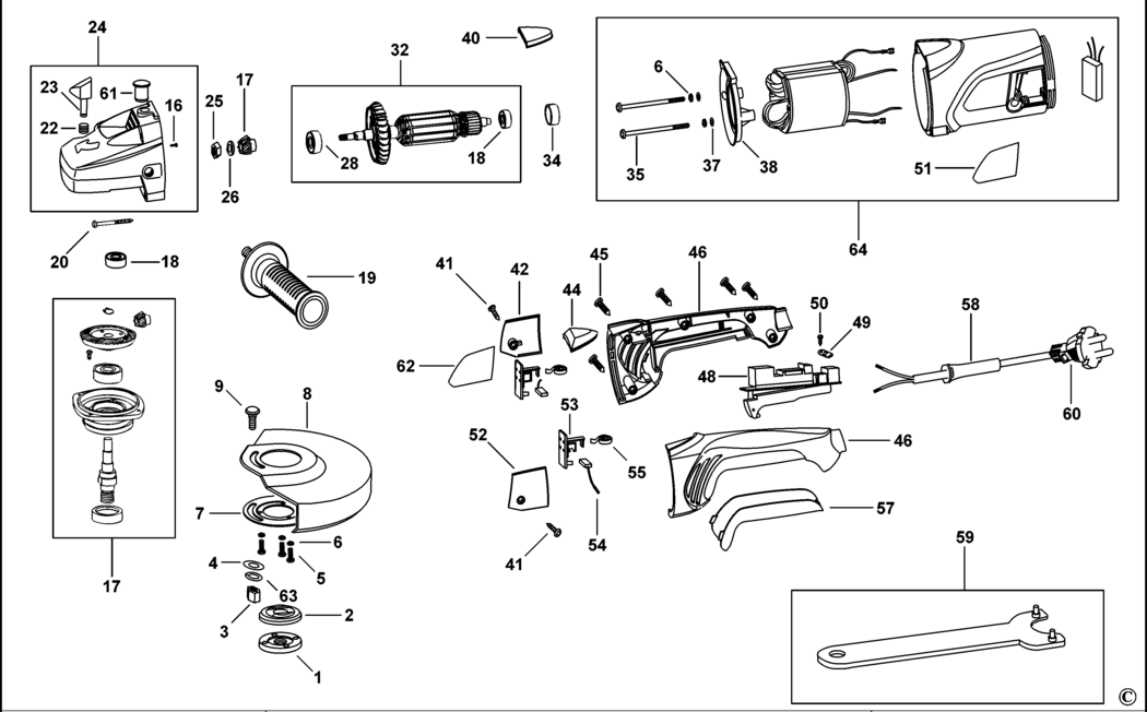 Black & Decker KG2001 Type 3 Angle Grinder Spare Parts