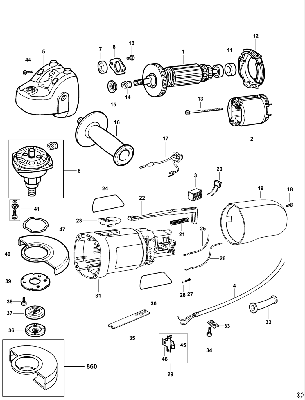 Black & Decker CD110 Type 4 Small Angle Grinder Spare Parts