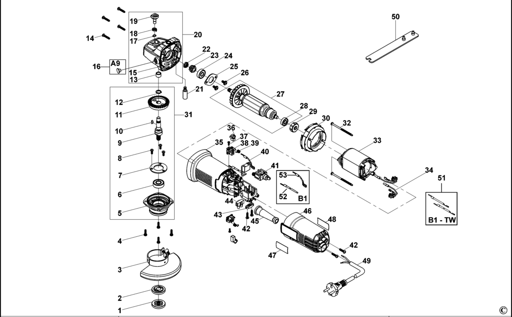 Black & Decker KTG15T Type 1 Angle Grinder Spare Parts