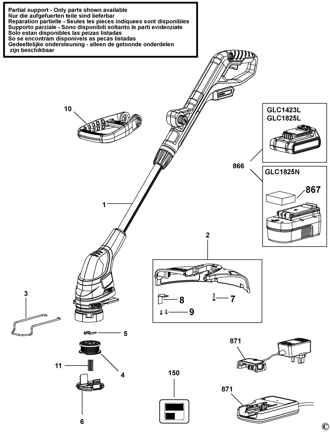 Black & Decker GLC1423 Type H1 Cordless String Trimmer Spare Parts