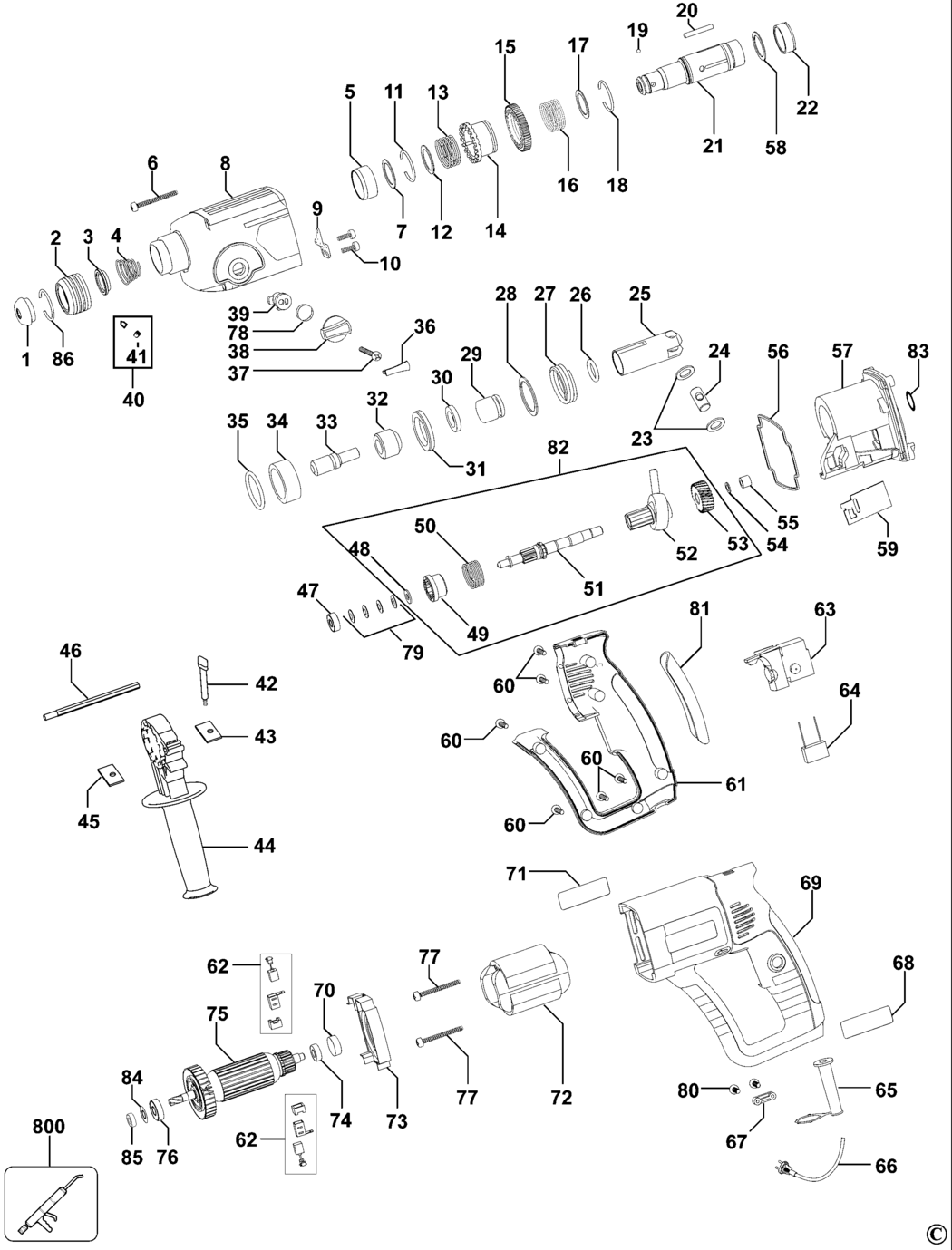 Black & Decker KD960 Type 3 Rotary Hammer Spare Parts