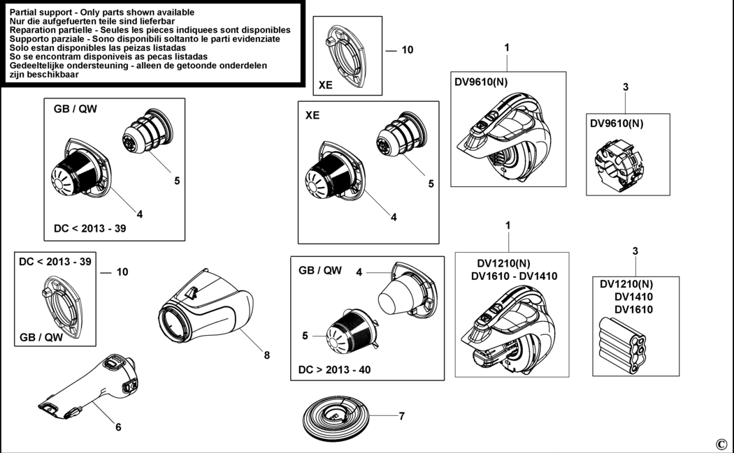 Black & Decker DV9610N Type H1 Dustbuster Spare Parts