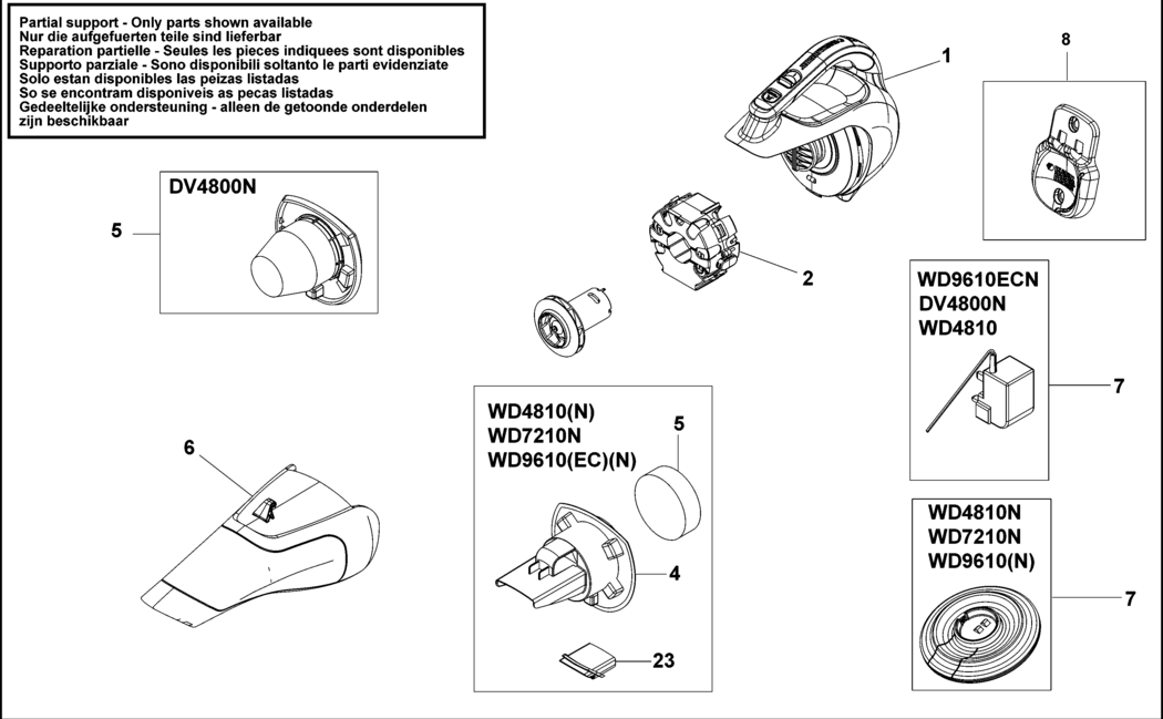 Black & Decker WD4810N Type H1 Wet N'dry Vac Spare Parts