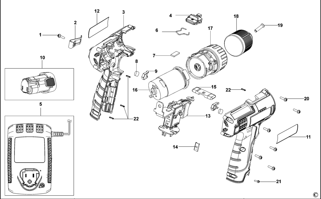 Black & Decker LXD10 Type H1 C'less Drill/driver Spare Parts