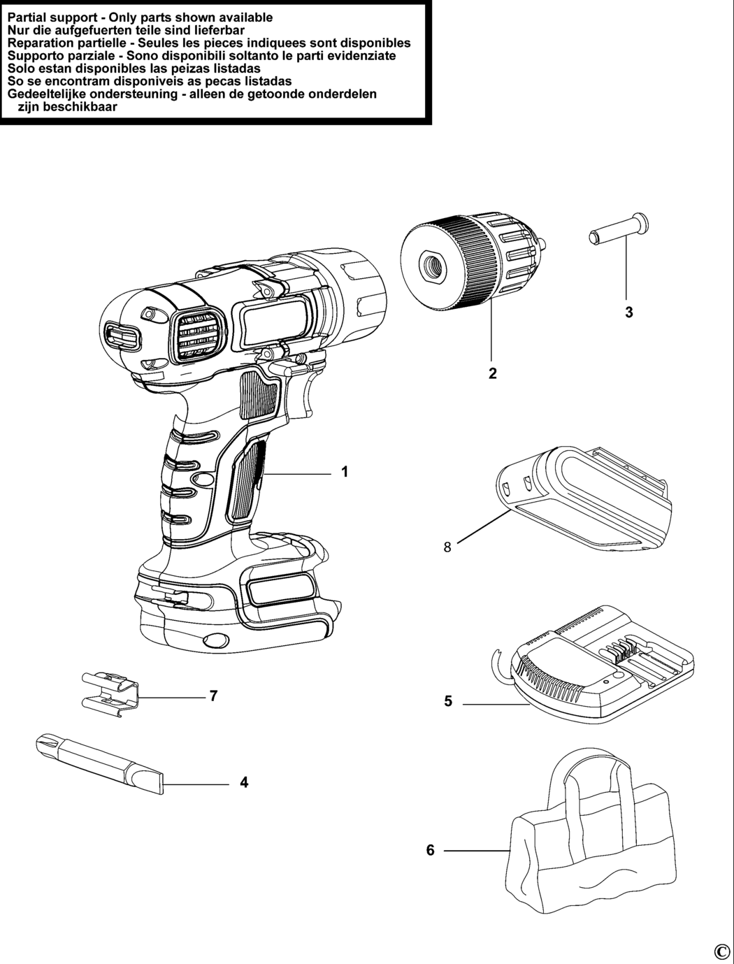 Black & Decker LDX116C Type 1 Drill Spare Parts