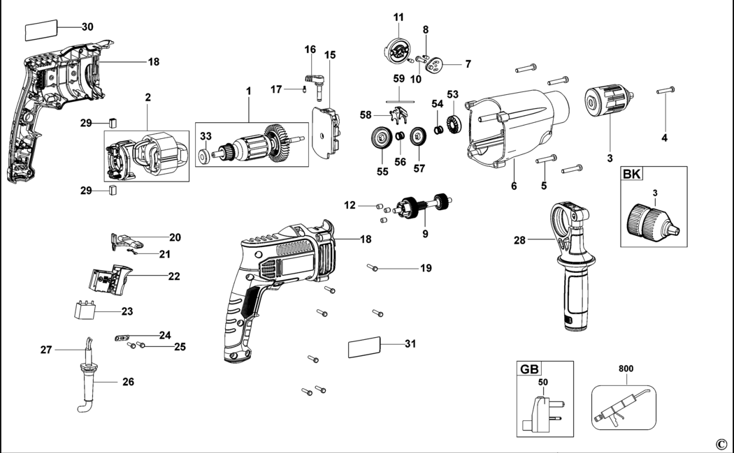 Black & Decker KR1102 Type 1 Drill Spare Parts