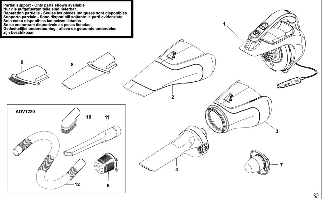 Black & Decker ADV1210 Type H1 Car Vac Spare Parts