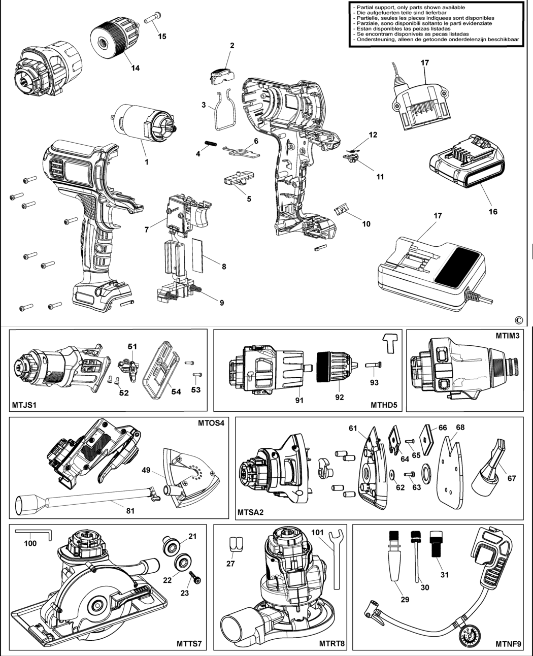 Black & Decker MT143 Type H1 Multitool Spare Parts