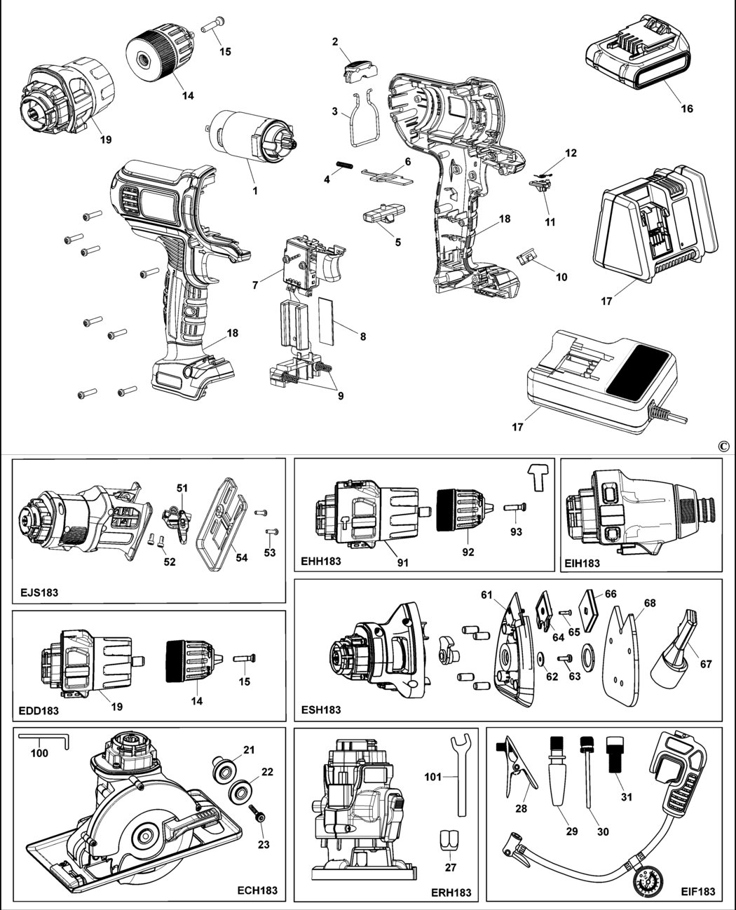 Black & Decker EVO183 Type 1 Multitool Spare Parts