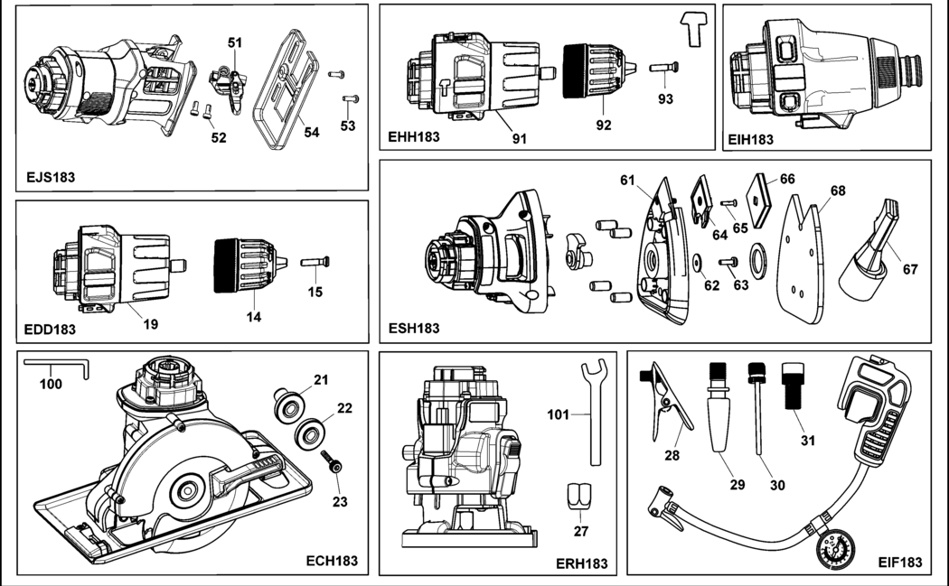 Black & Decker EDD183 Type 1 Drill/driver Spare Parts