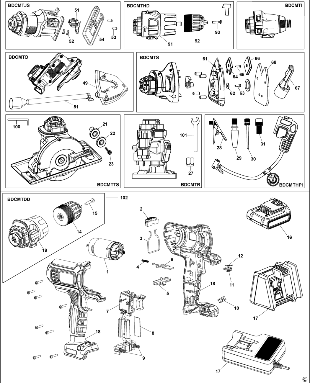 Black & Decker BDCDMT180 Type 1 Multitool Spare Parts