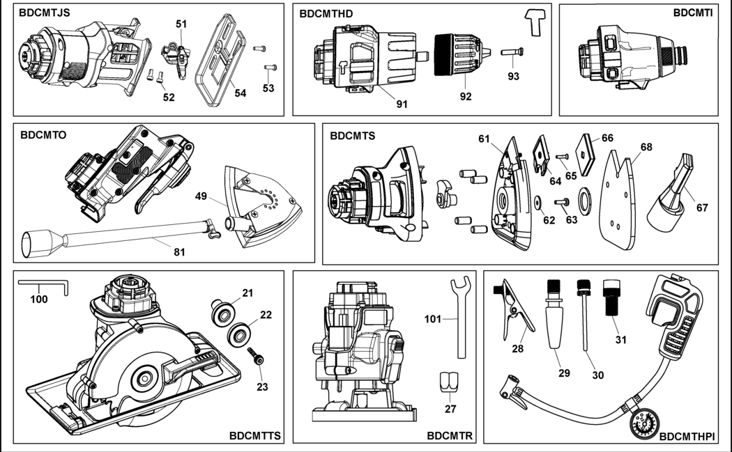 Black & Decker BDCMTTS Type 1 Trim Saw Spare Parts