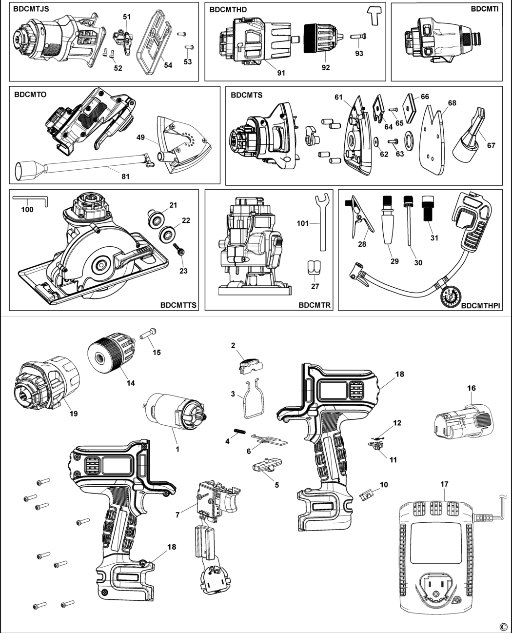 Black & Decker BDCDMT108 Type 1 Multitool Spare Parts