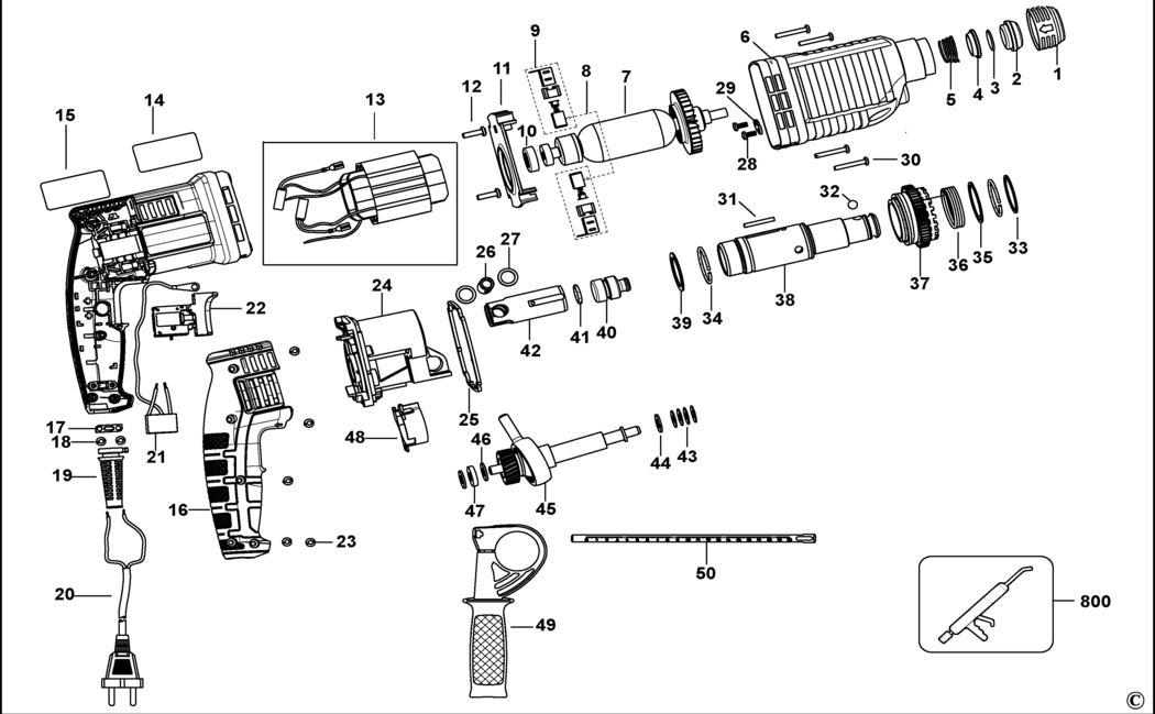 Black & Decker BDEL501 Type 1 Hammer Drill Spare Parts