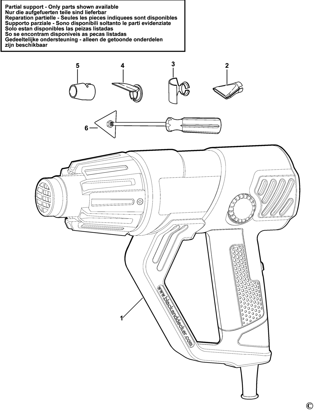 Black & Decker KX2001 Type 1 Heatgun Spare Parts