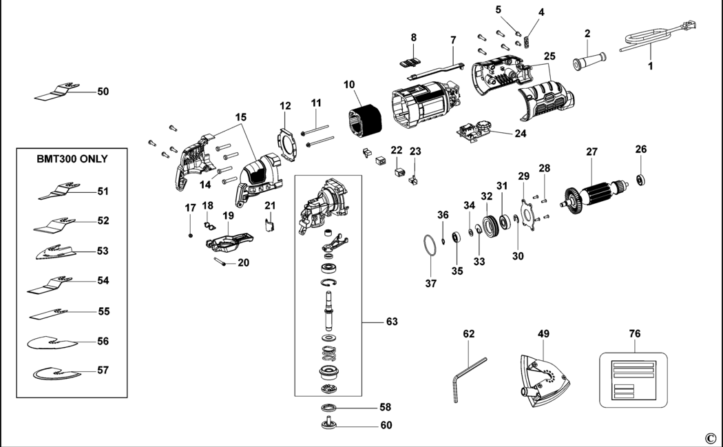 Black & Decker BMT300 Type 1 Oscillating Tool Spare Parts