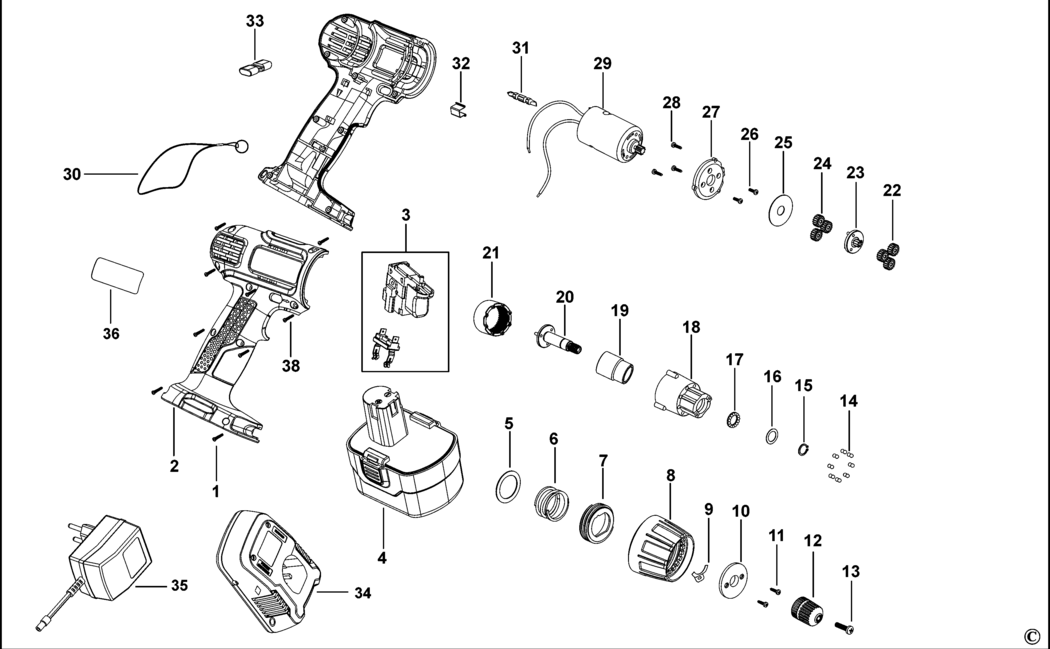 Black & Decker CD961 Type H1 Cordless Drill Spare Parts