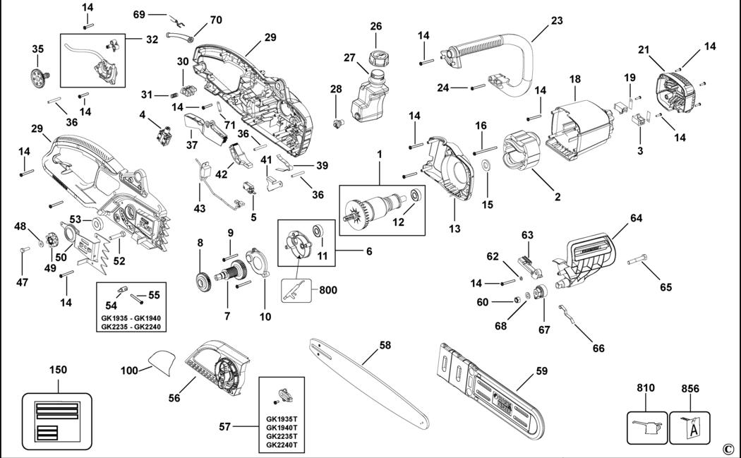 Black & Decker GK1935 Type 3 Chainsaw Spare Parts