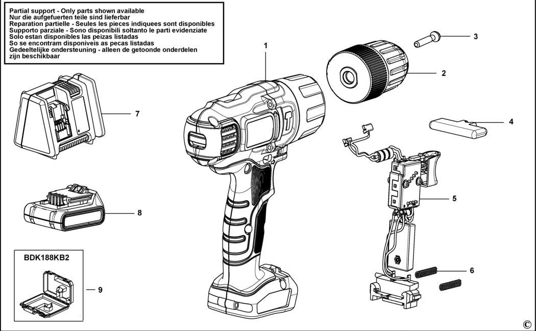 Black & Decker BDK188 Type 1 Hammer Drill Spare Parts