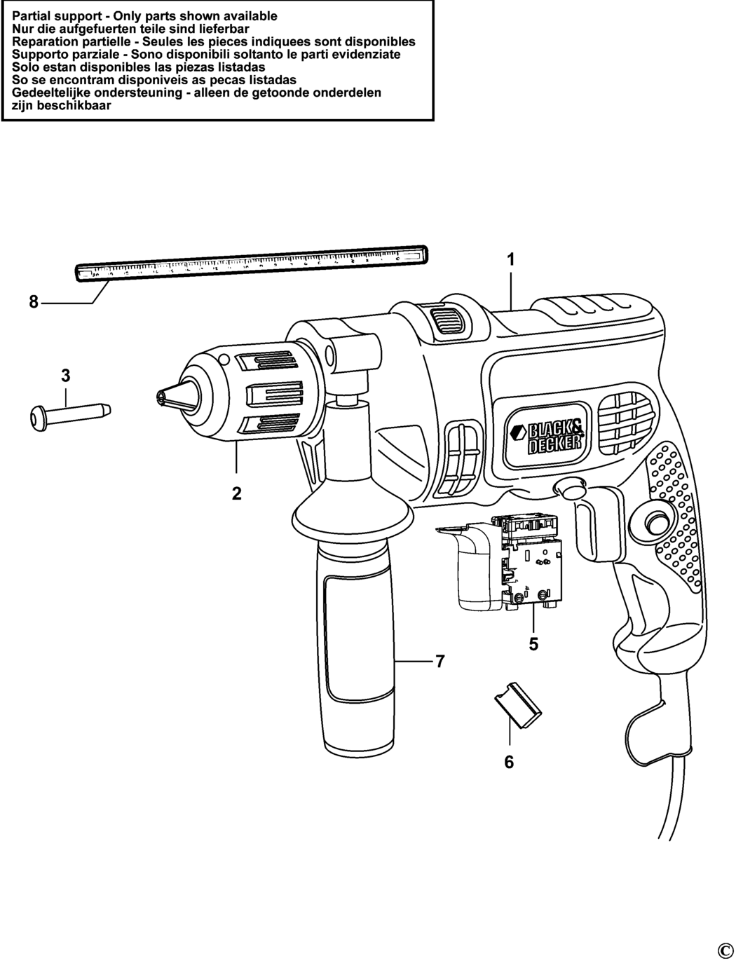 Black & Decker KR554CRESK Type 1 & 3 Hammer Drill Spare Parts