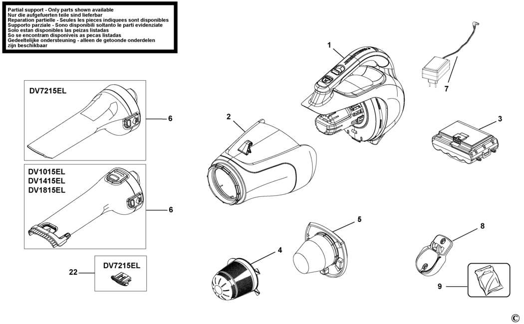Black & Decker DV7215EL Type H1 Dustbuster Spare Parts