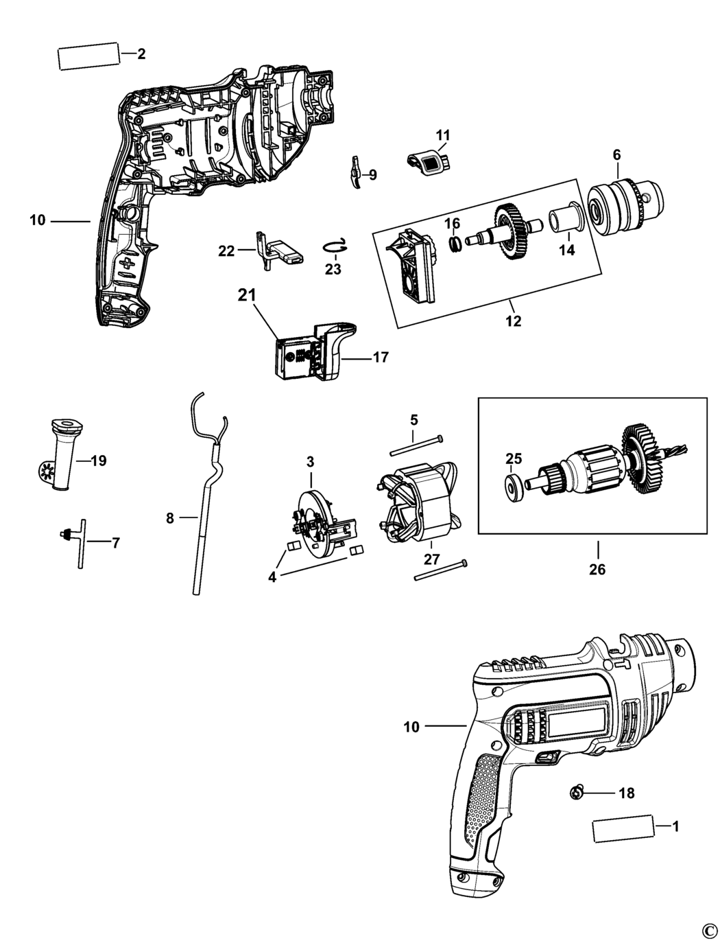 Black & Decker BPDH5510 Type 1 Hammer Drill Spare Parts