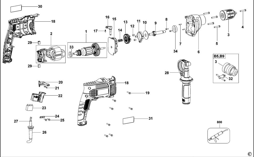 Black & Decker BPDH8513 Type 1 Hammer Drill Spare Parts