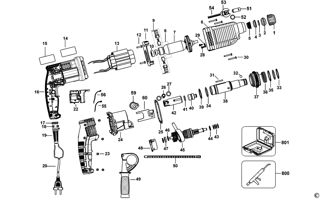 Black & Decker BPHR223K Type 1 Hammer Drill Spare Parts