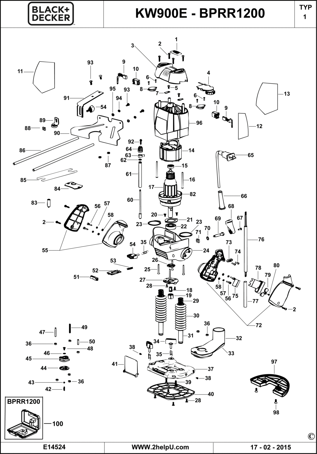 Black & Decker BPRR1200 Type 1 Router Spare Parts