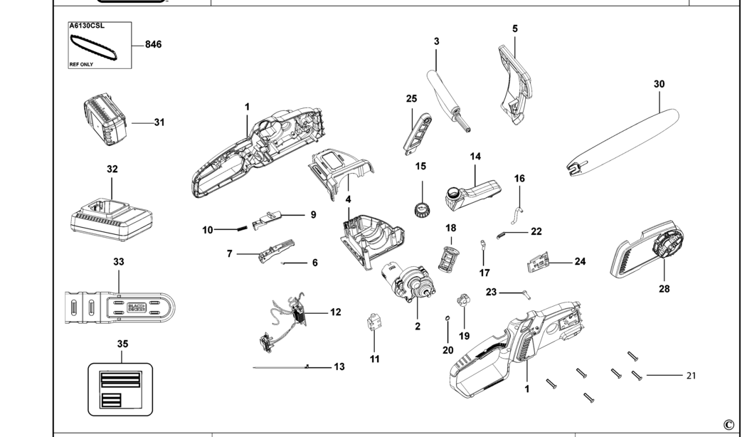 Black & Decker GKC3630L20 Type 1 Chainsaw Spare Parts