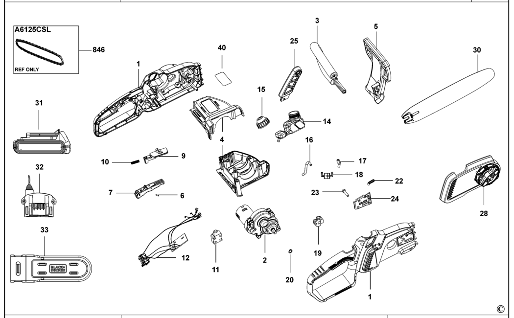 Black & Decker GKC1825L20 Type 1 Chainsaw Spare Parts