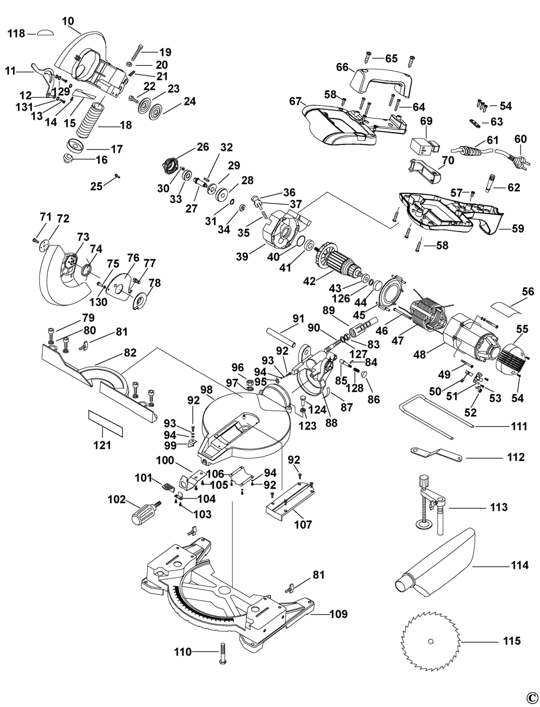 Black & Decker BPSM1510 Type 1 Mitre Saw Spare Parts