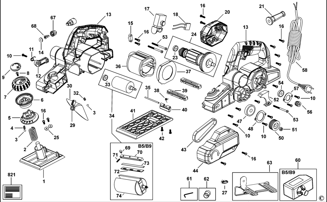 Black & Decker BPPP7502 Type 1 Planer Spare Parts