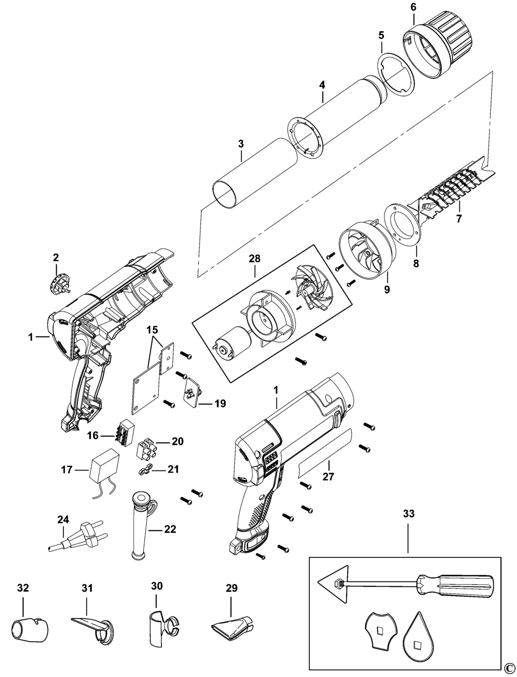 Black & Decker KX2200-B5 Type 1 Heatgun Spare Parts