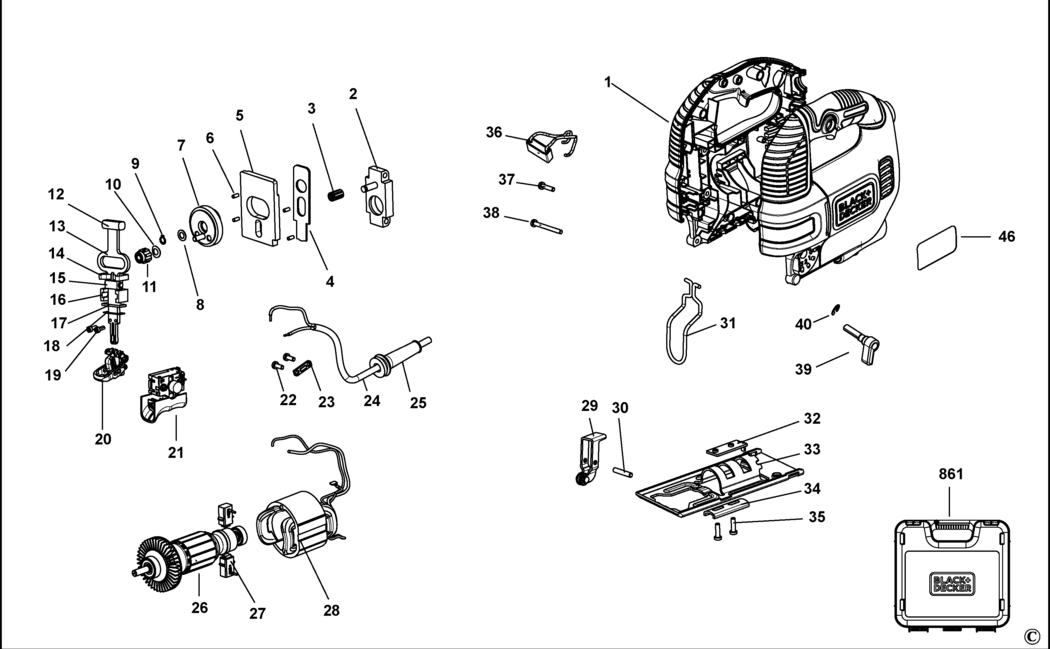 Black & Decker KS701PEK Type 1 Jigsaw Spare Parts